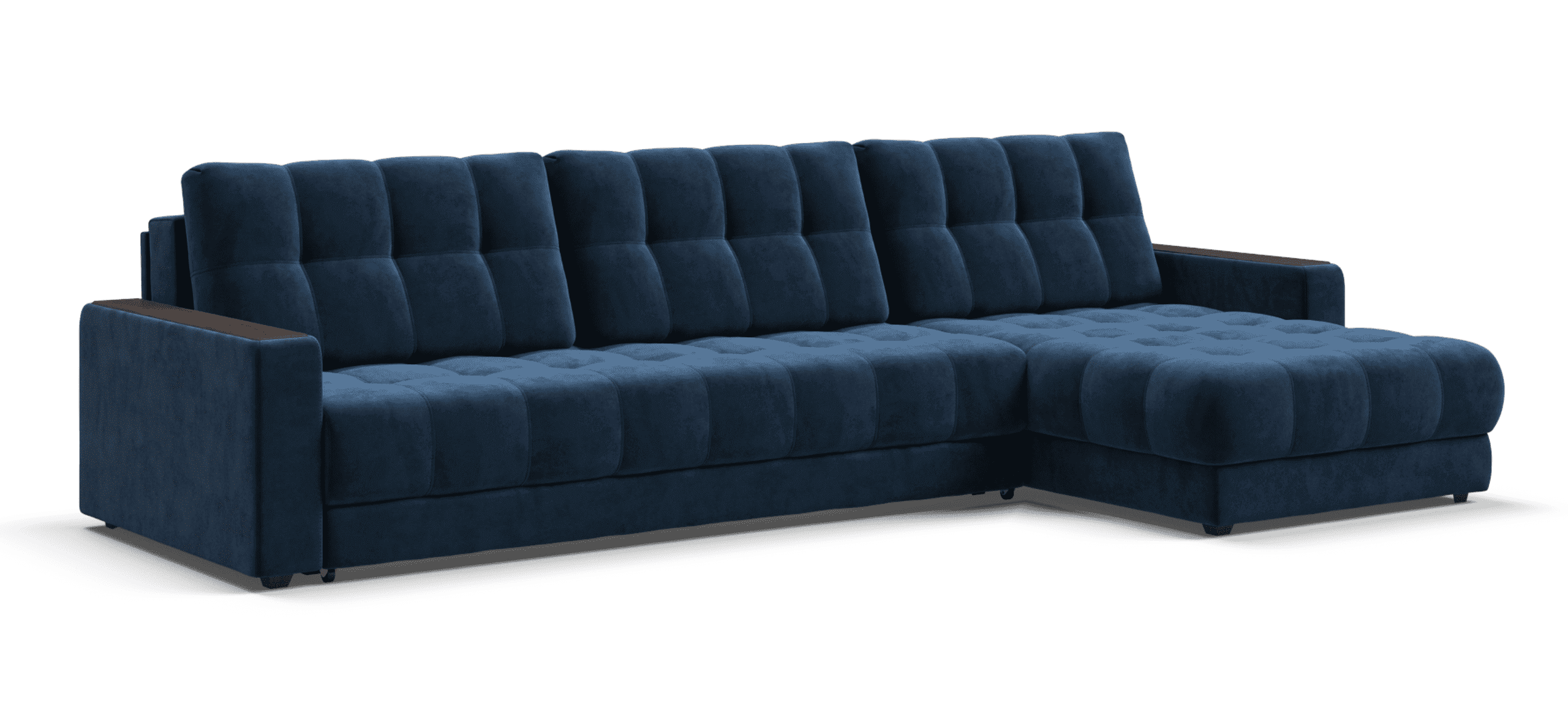 Большой семейный угловой диван boss max se ткань велюр, цвет синий, 338х183х90 см