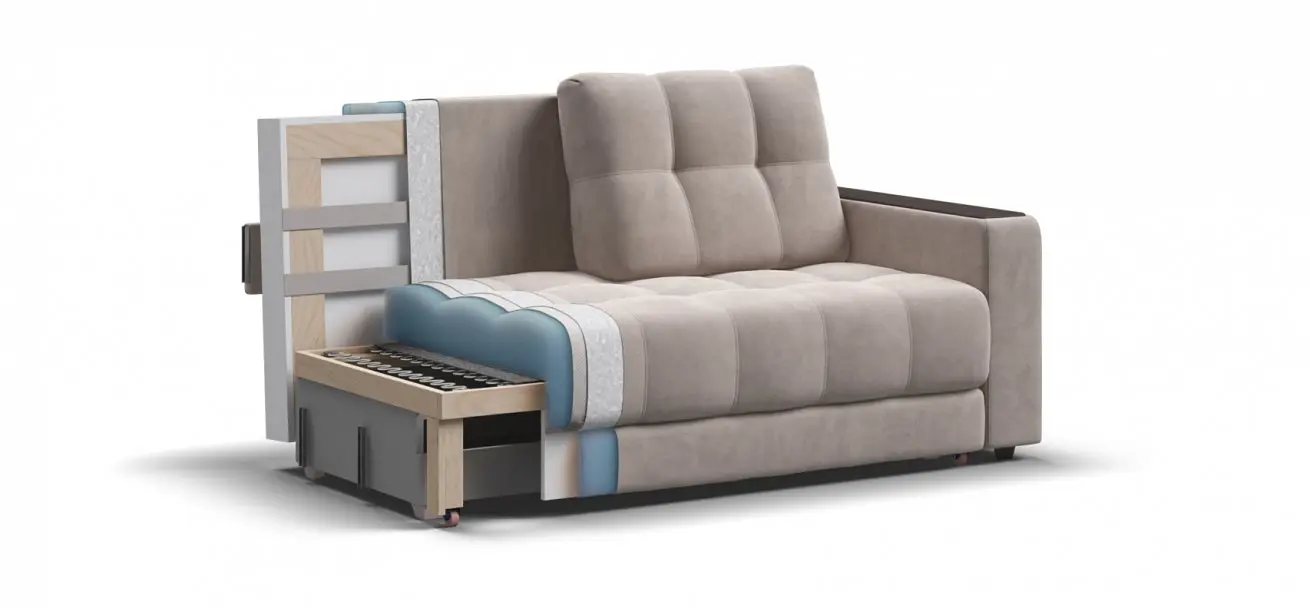 Прямой раскладной небольшой диван кровать boss compact monolit латте