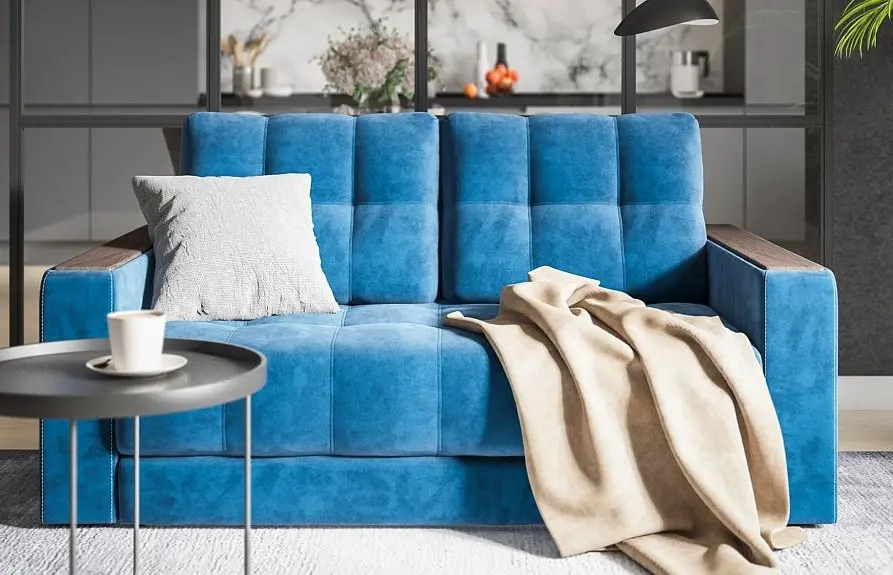 Прямой раскладной небольшой диван кровать boss compact monolit синий