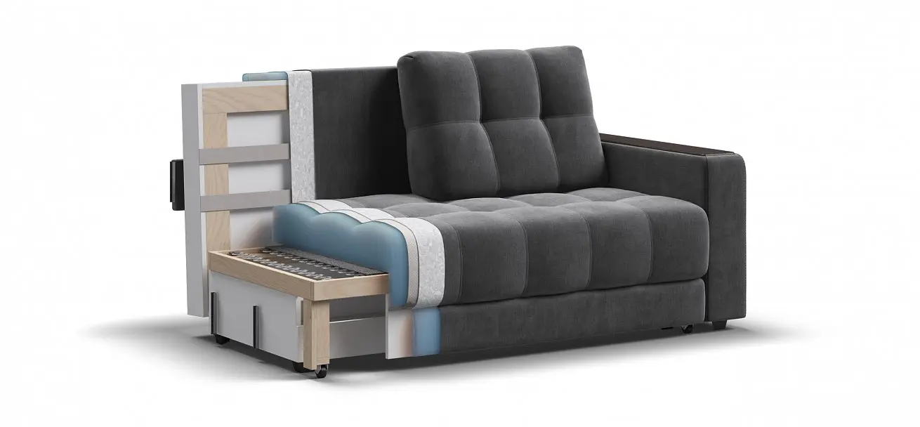Прямой раскладной небольшой диван кроватьboss compact  велюр monolit серый