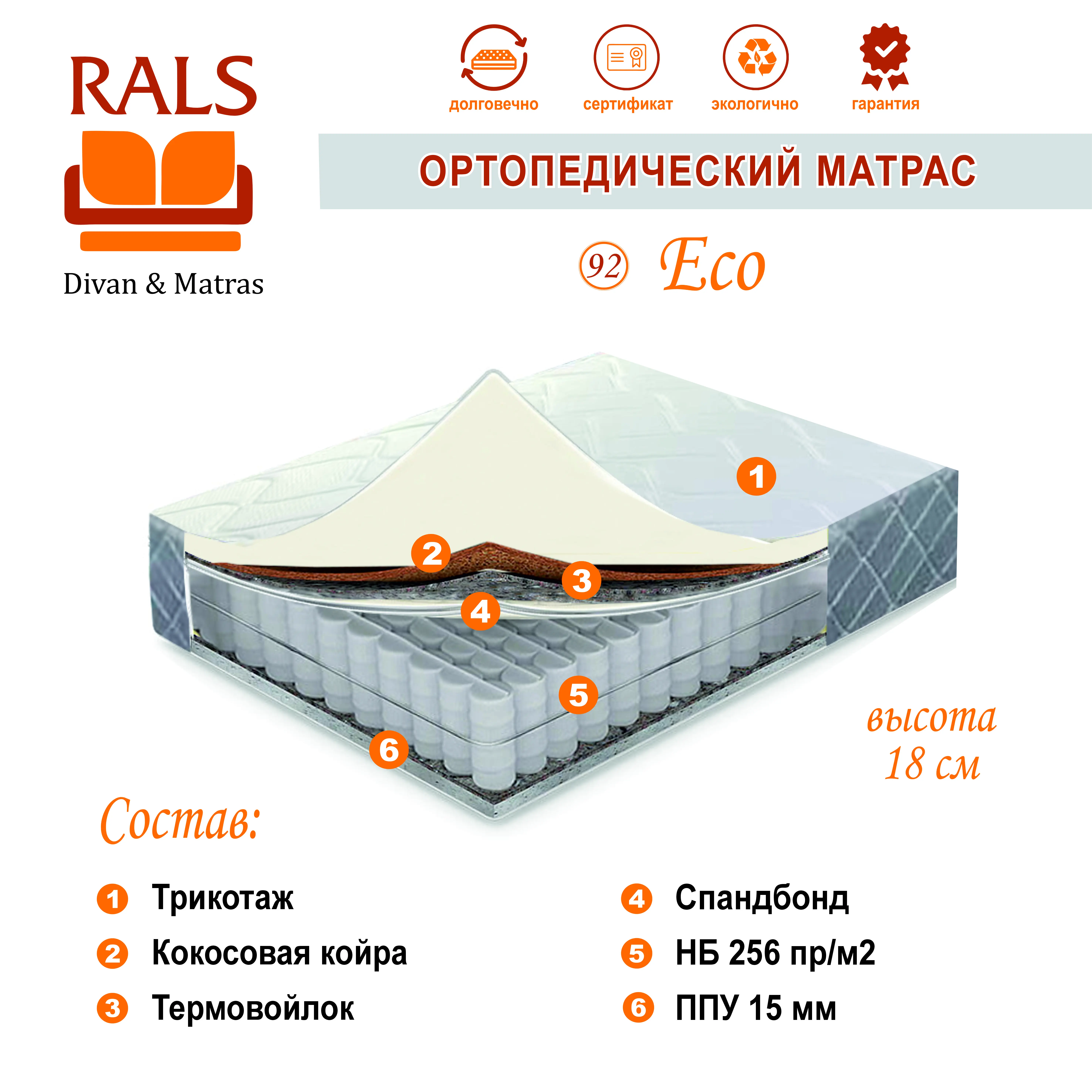 Rals  eco 92, 120x200x18 см, чехол поликоттон