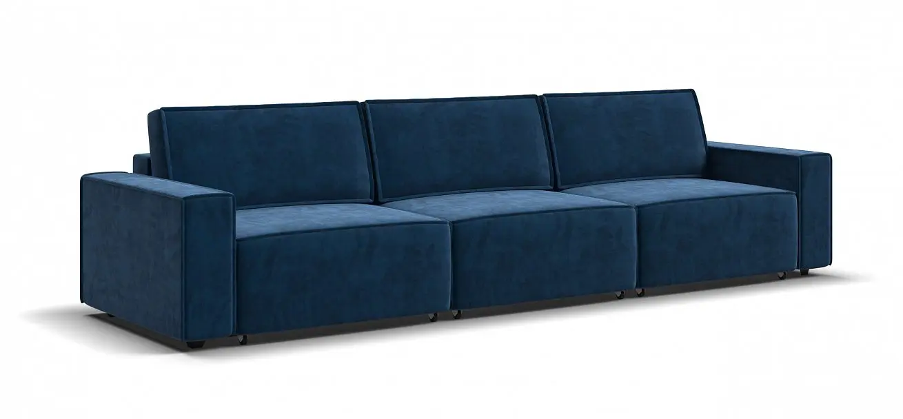 Большой диван раскладной Оскар max велюр синий с независимым пружинным блоком