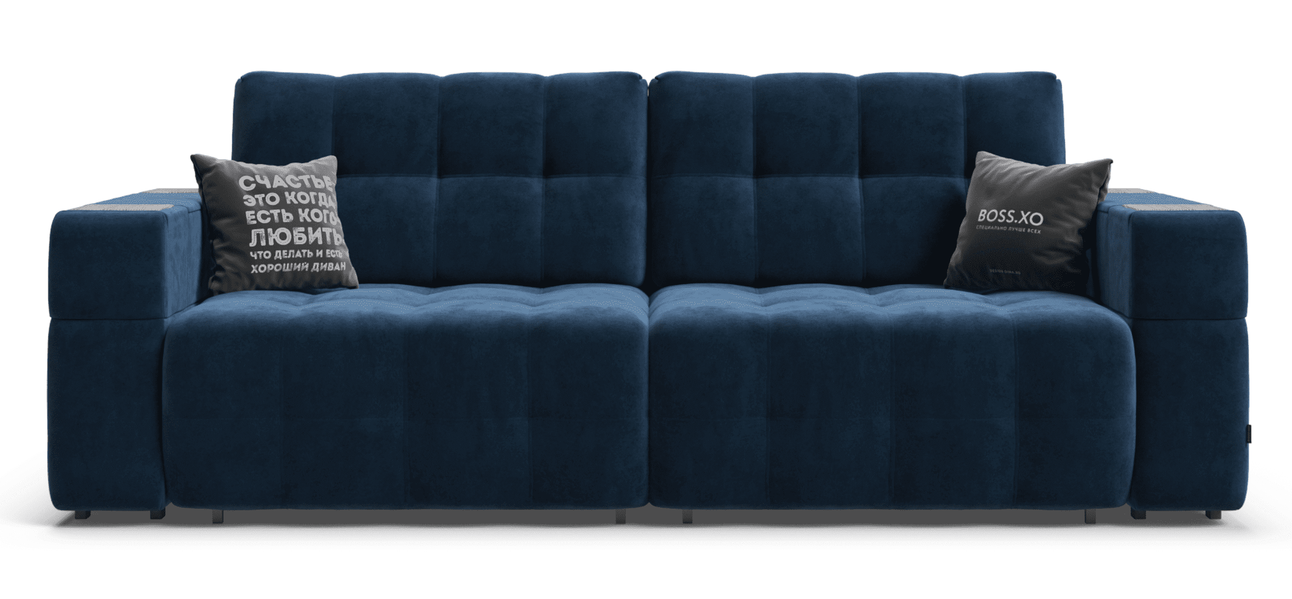 Прямой диван раскладной boss.xo ткань велюр цвет синий