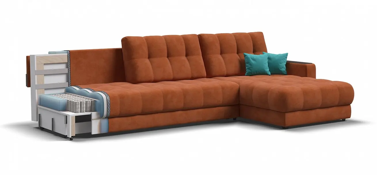Угловой диван раскладной boss 3.0 max велюр alkantara оранж