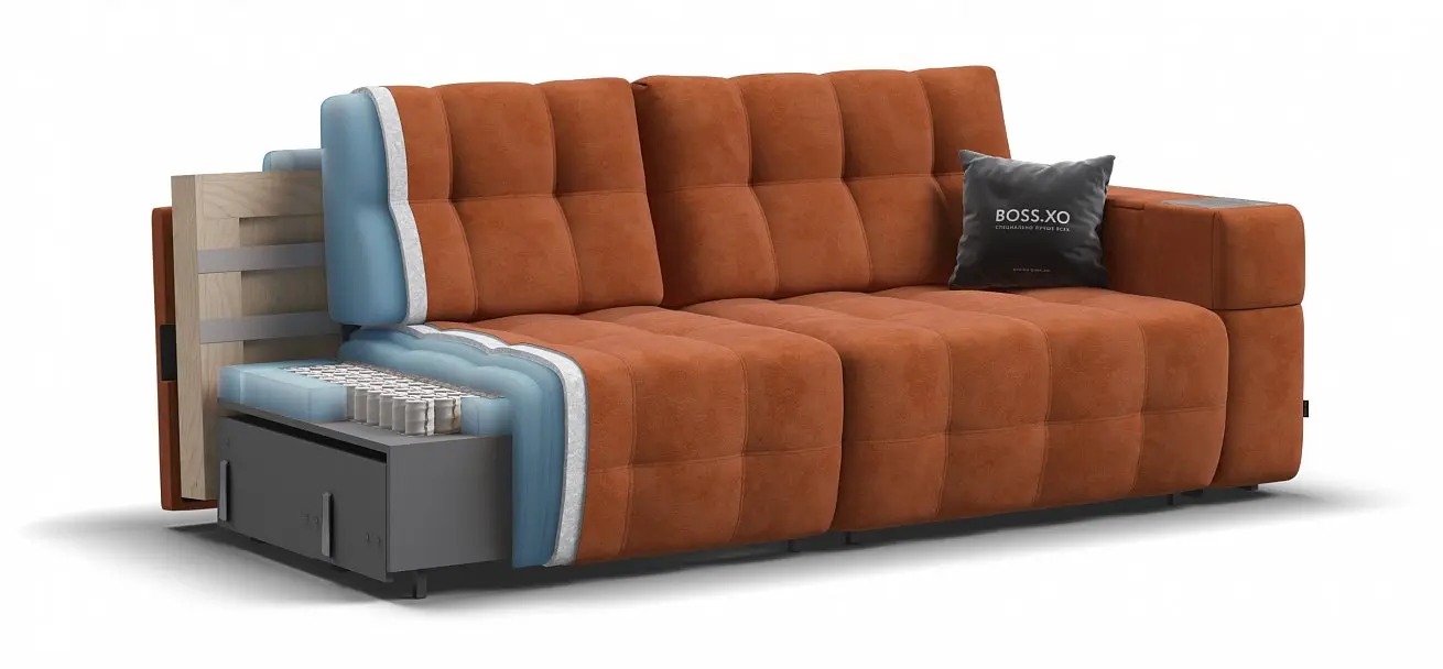 Прямой диван раскладной boss.xo ткань алькантара цвет оранжевый