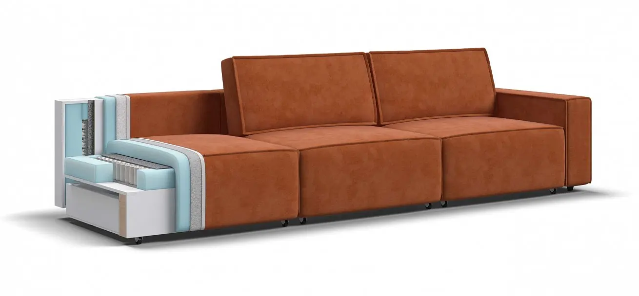 Большой диван раскладной Оскар max ткань алькантара оранжевый с независимым пружинным блоком