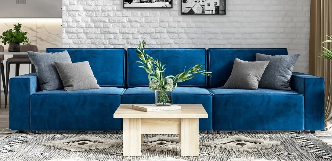Большой диван раскладной Оскар max велюр синий с независимым пружинным блоком