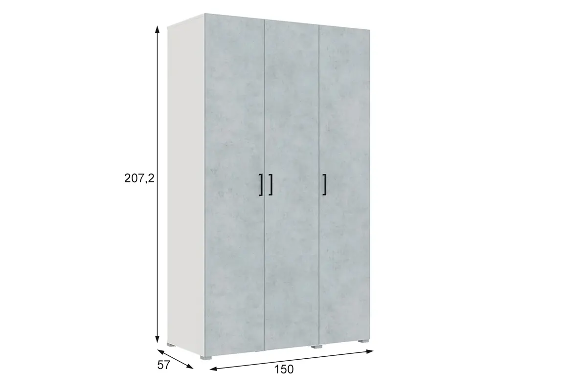 Шкаф для одежды Арландо  3Д (1500), Белый/Бетон, Горизонт