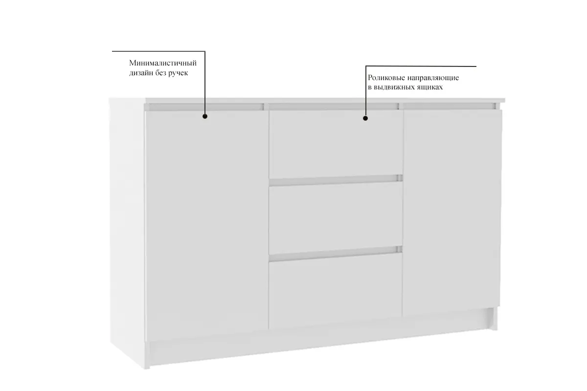 Комод Мори 1200.3 (МП/3) Белый, МФ Система