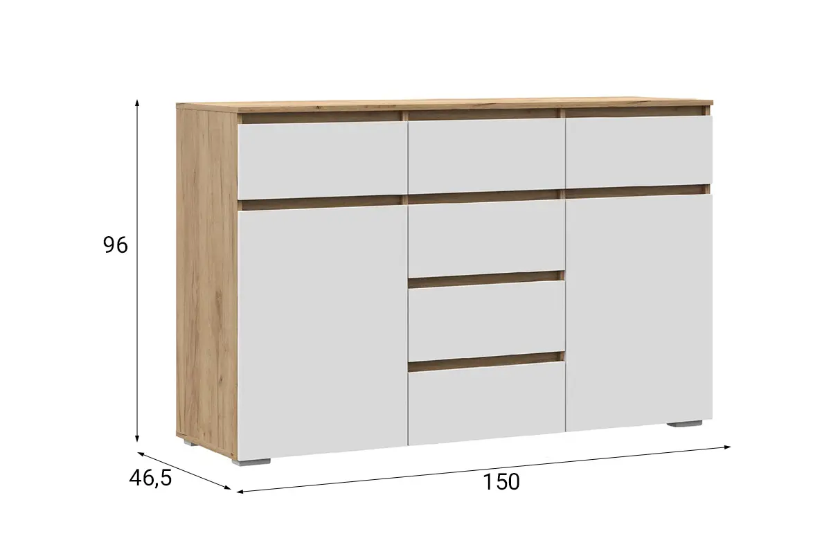 Комод Хелен КМ 05 - 6ящ, Дуб крафт/Белый, Стендмебель