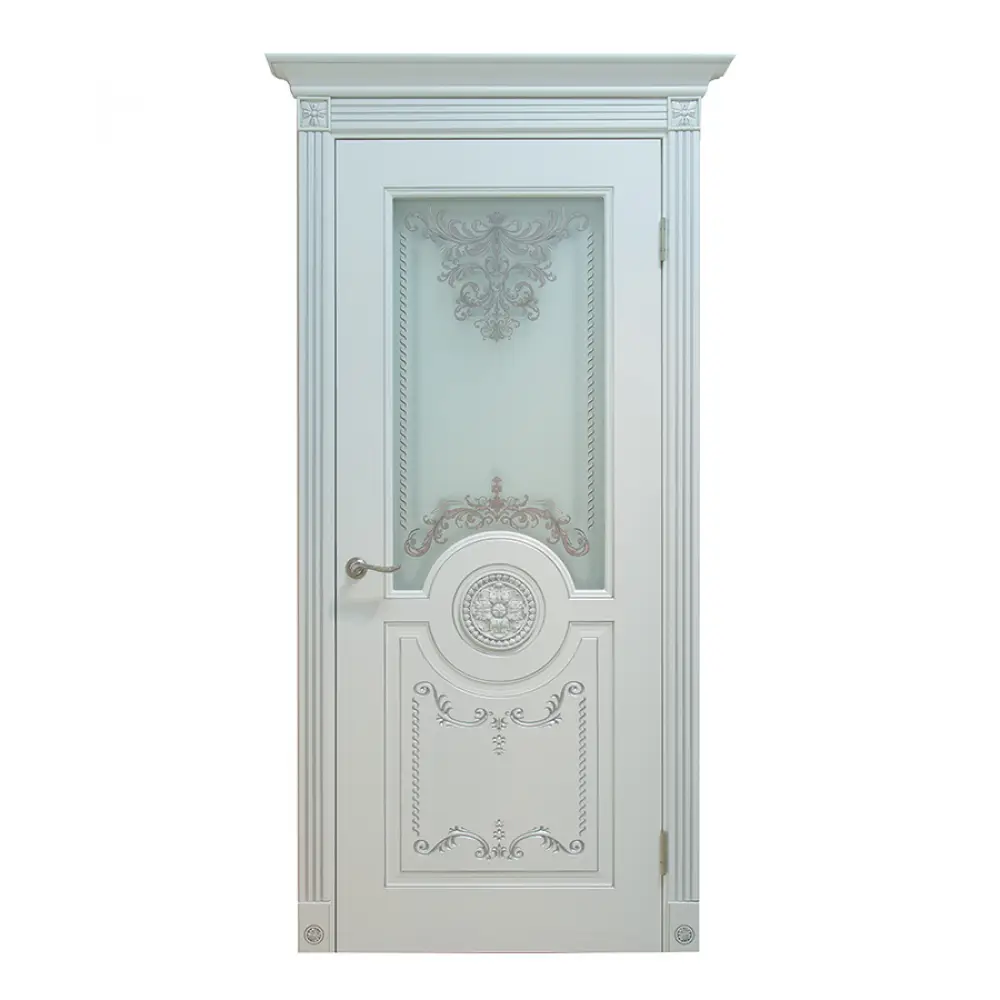 Межкомнатная дверь "Ажур" эмаль белая патина серебро