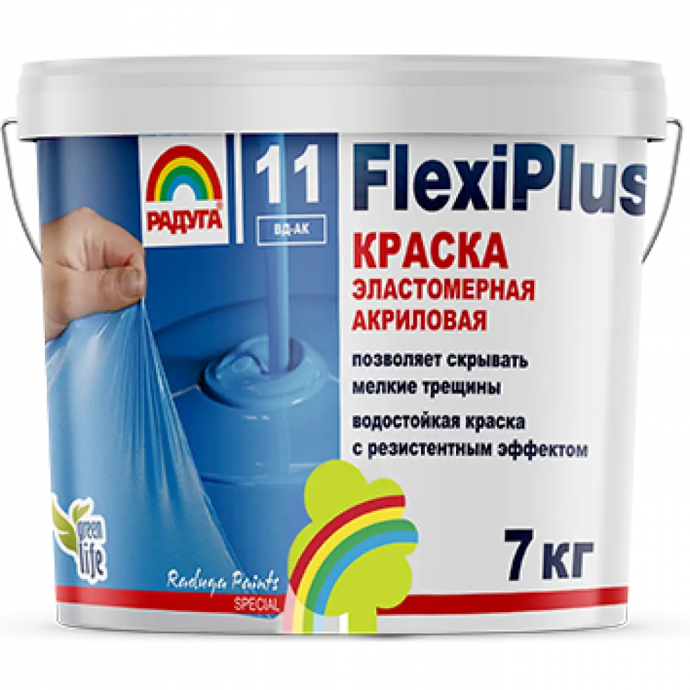 Flexiplus (ФлексиПлюс) «Радуга-11», эластомерная («резиновая») краска, базы А и С 7кг